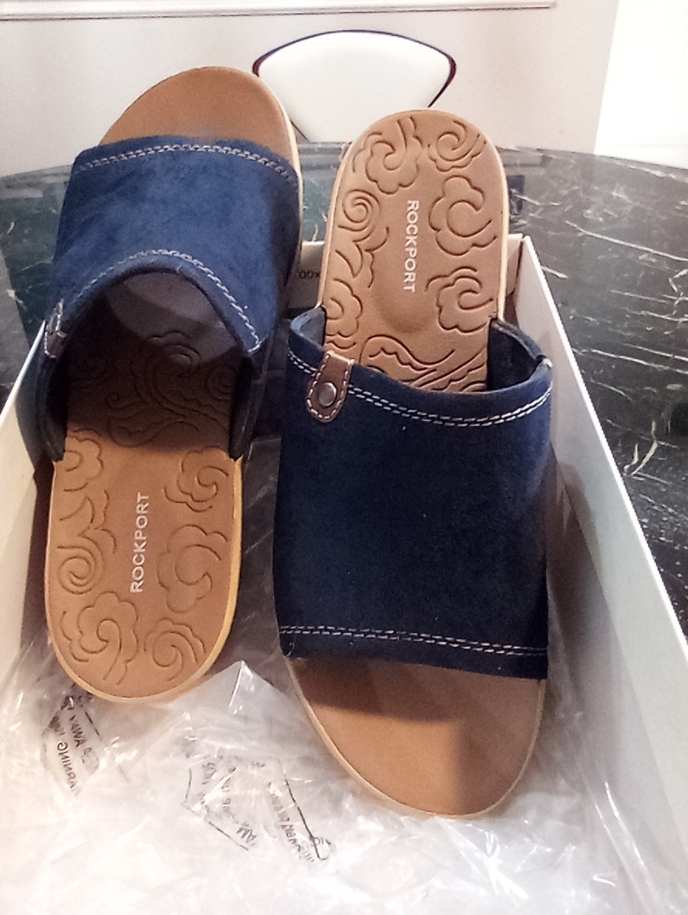 Rockport Navy Suede Open-Toe Slide Sandals - Picture 1 of 5